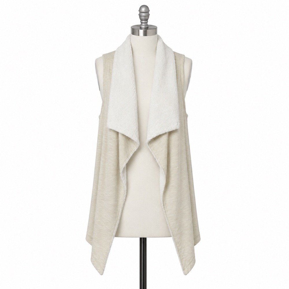 NEW XCVI Open Front Cozy Vest Women's Large‎ Beige Sherpa Trim